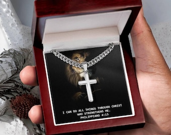 Stainless Steel Cross Necklace, Cuban Chain, Gifts for Him