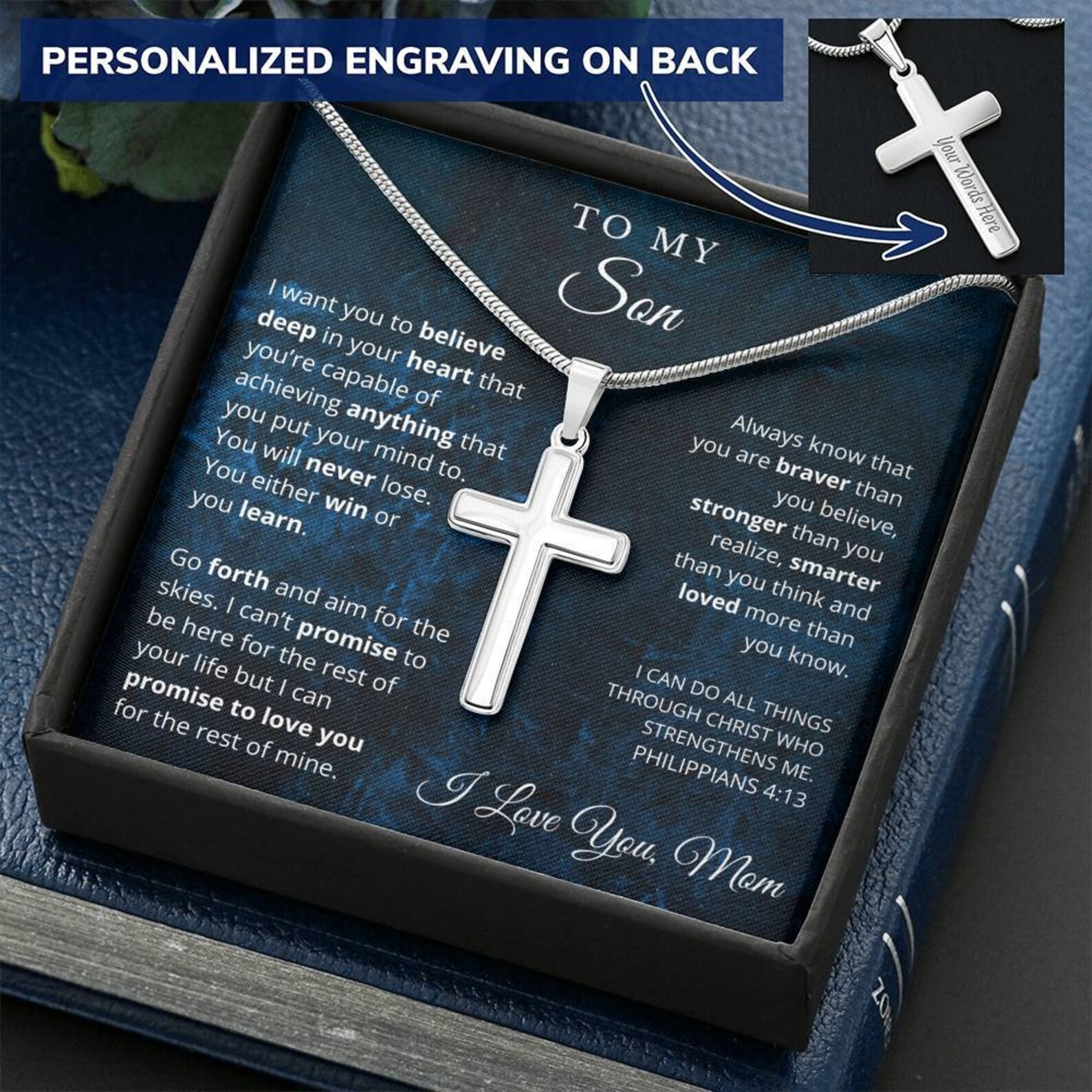 Personalized Gift for Son from Mom Engraved Cross Necklace Etsy