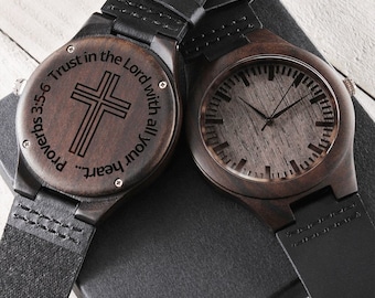 Custom Engraved Wooden Watch | Bible Verse Gift