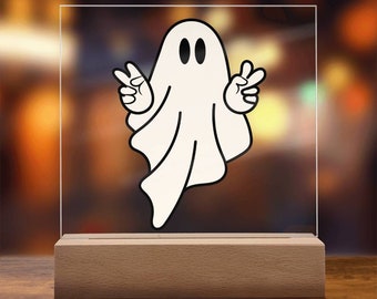 LED Night Light | Halloween Decor Indoor | Acrylic Plaque Sign | Halloween Decor Wood | Cute Halloween Decor | Ghost Halloween Decor Plugin