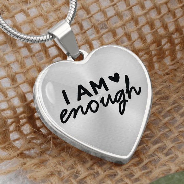 I Am Enough Heart Necklace, Postpartum Affirmations, Self love, Mental Health Awareness, Cancer, Best Friend Gift, Mom Gift, Teen Girl Gift