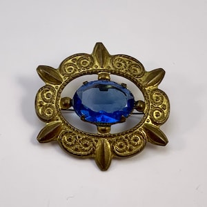 Vintage USSR Brass Brooch with Stone