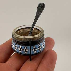 Vintage USSR Enamel Salt Cellar With Spoon