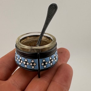 Vintage USSR Enamel Salt Cellar With Spoon