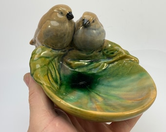 Uccelli posacenere in ceramica Gzhel vintage dell'URSS
