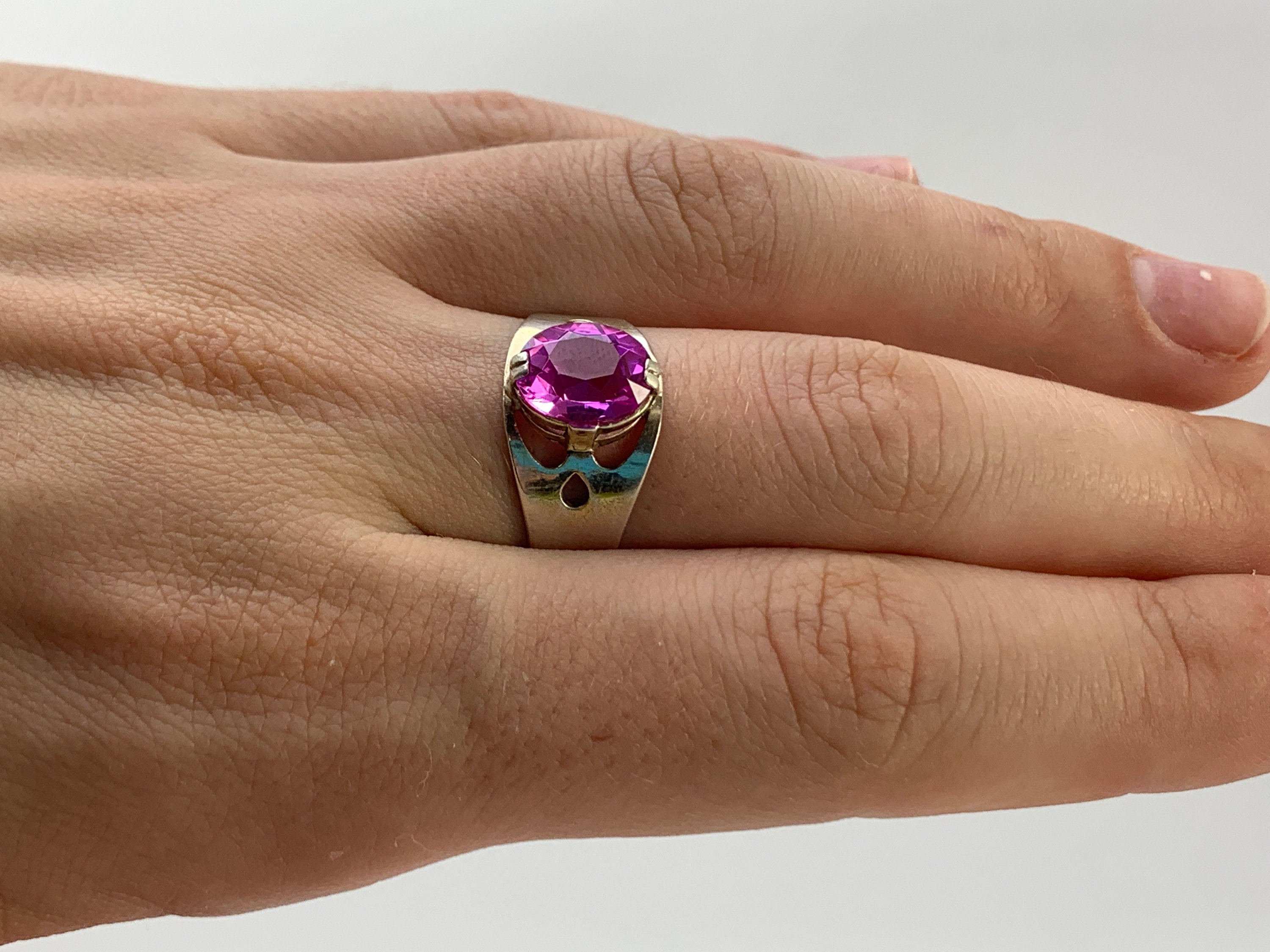 Bague Ancienne En Argent 916 - URSS - Taille 58 - Style Vintage Solitaire - Bijou Rare