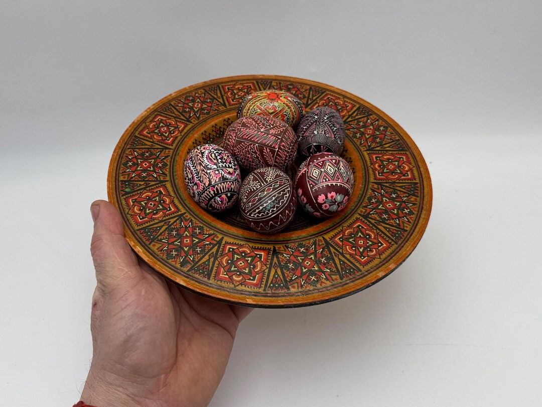 Set of 6 Vintage Ukrainian Wooden Hand-painted Pysanky Easter Eggs With ...