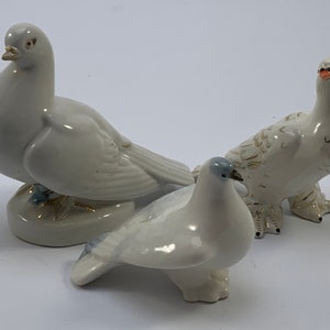 Set Of 3 Vintage USSR Porcelain Figurines Pigeons