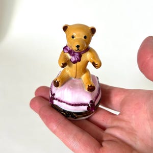 Limoges Peint Main Chamart  “First Tooth” Teddy Bear Box – 2.75”