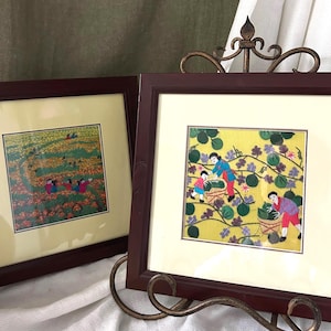 Chinese Folk Silk Embroidered Art – Set of 2 Framed Scenes
