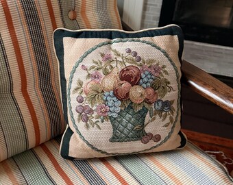 Vintage Woven Tapestry Harvest Basket Accent Pillow