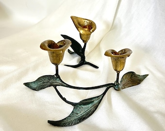 Vintage Bronze & Brass Calla Lily Candle Holder Set