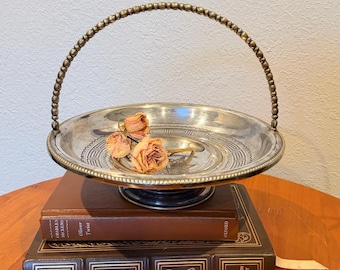 Vintage Silver-Plated Footed Basket – Greek Key Design 9"