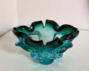 Vintage Teal and Freeform Art Glass Bowl, Chalet/Lorraine Style