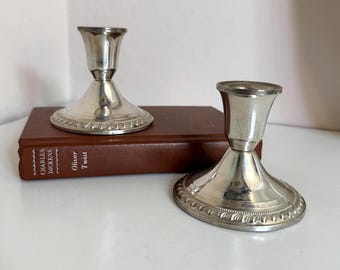 Vintage Pair Of Empire Weighted Sterling Silver Candlestick Holders