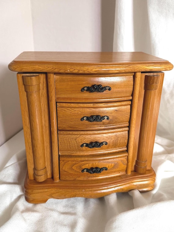 Vintage Wooden Tabletop Jewelry Chest Armoire