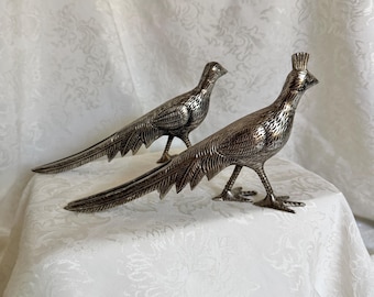 Vintage Silver Plated Pheasant Centerpiece Figurines (Pair)