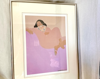 Vintage 1980 Pegge Hopper Signed Art Print – "Woman with Fan"