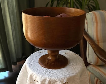 Vintage Mid Century Turned Wood Pedestal Bowl – Decor & Storage Bowl