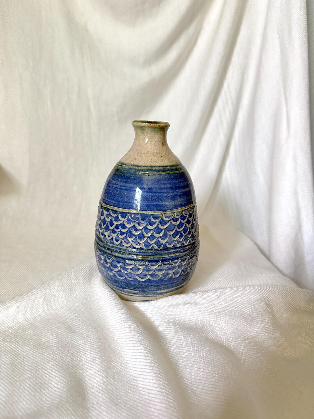 Vintage Studio Pottery Blue Scalloped Bud Vase - Etsy