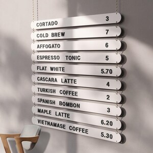 Hanging Menu Sign White, Magnet Letter Board Cafe Wall Menu, Hanging Cafe Menu Display, Menu Display Hanging From Ceiling with white plates