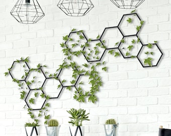 Honeycomb Wall Art, Metal Honeycomb Trellis, Minimalist honeycomb wall hanging, Wall Decor for Plants, Planter with trellis, Balcony Decor