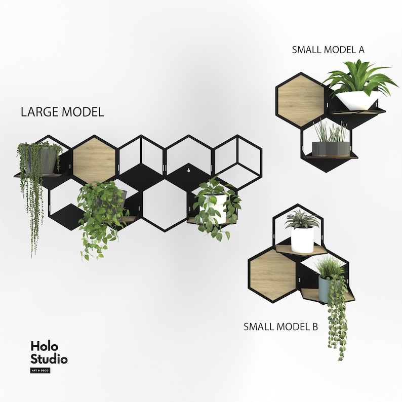 Hexagon wall planters set, Home plant decor inspirations, Ivy plant decor, Indoor plant trellis, Wall pot holder, Plant wall decoration image 6