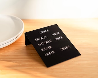 Large counter signs with small magnetic letters, Metal tabletop sign with changeable letters, Tabletop signs for coffee shops roastery