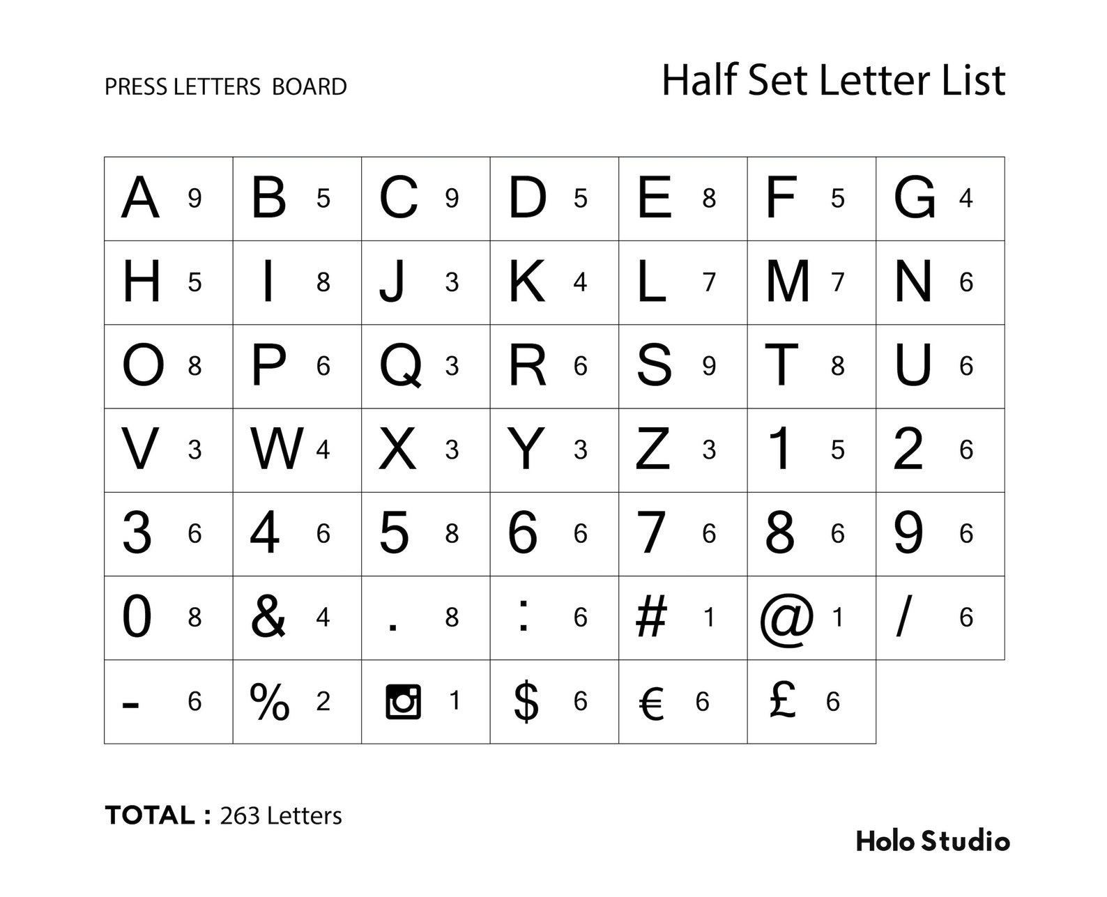 Press Letters Only, Extra Set of Press Letters, Metal Letters Set for