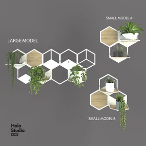 Hexagon wall planters set, Home plant decor inspirations, Ivy plant decor, Indoor plant trellis, Wall pot holder, Plant wall decoration image 7