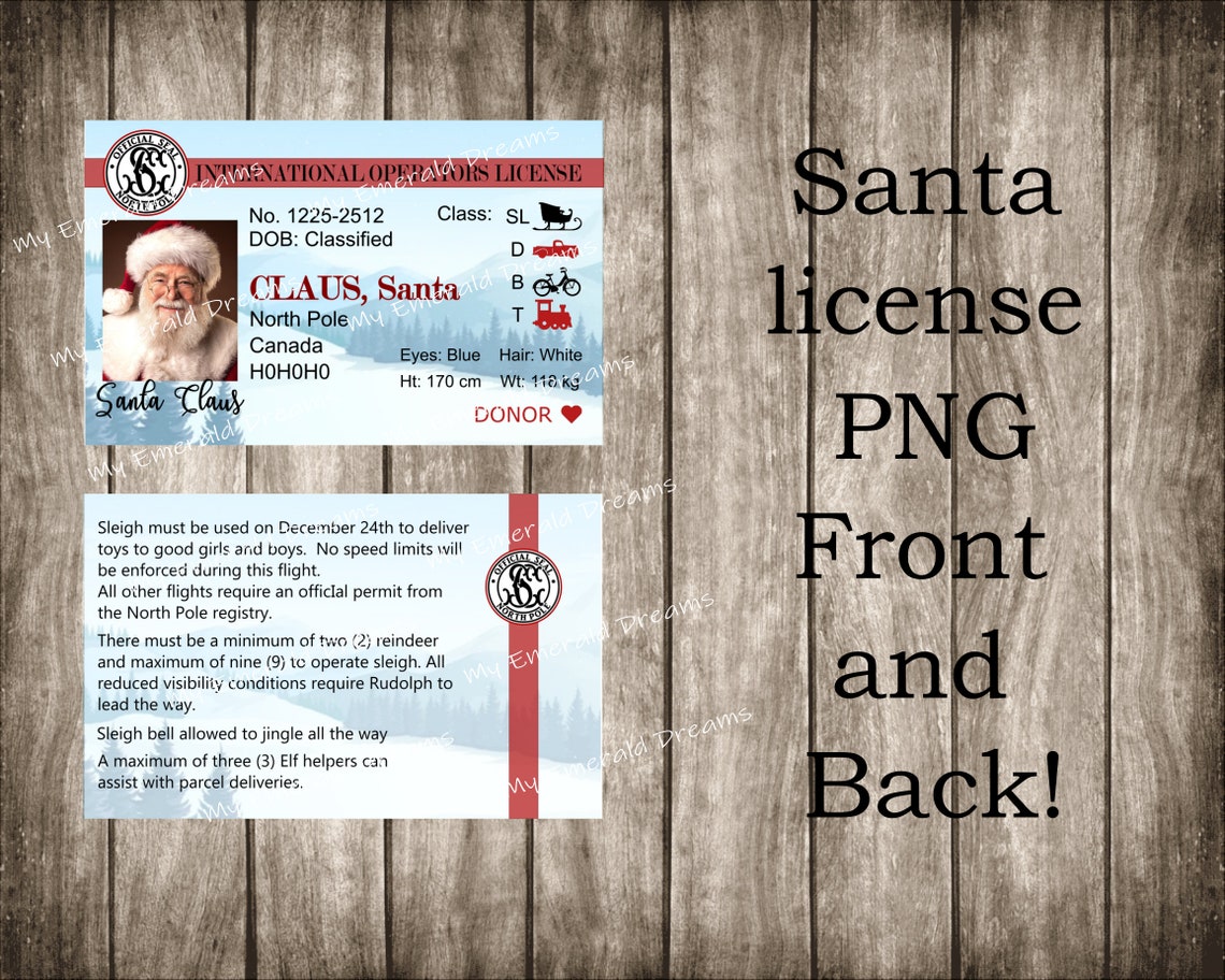 Santa Claus License PNG File Sublimation Instant Digital Download