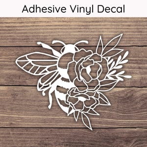 Bee And Flowers Decal, Bee Decal, Floral Decal, Floral Bee Sticker, Save The Bees Decal, Bee Flowers Sticker, Cute Bee Sticker
