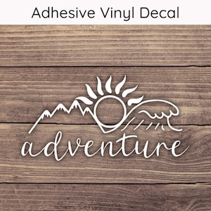 Adventure Decal Design 1, Mountain Sun Wave Bumper Sticker, Adventures Vinyl Decals, Explore Stickers, Travel Decal, Wanderlust Decal
