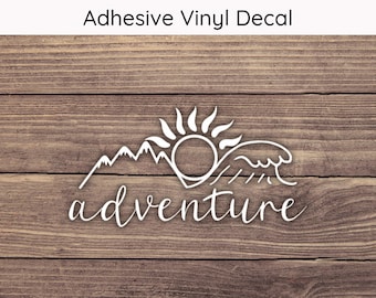Adventure Decal Design 1, Mountain Sun Wave Bumper Sticker, Adventures Vinyl Decals, Explore Stickers, Travel Decal, Wanderlust Decal