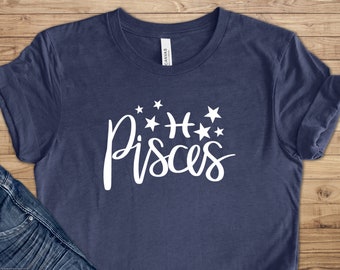 Pisces Zodiac T-Shirt Design 2, Pisces Shirt, Zodiac Sign Graphic Tee, February March Birthday Gifts, Water Sign Short Sleeve