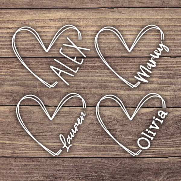 Custom Heart Name Decal, Heart Decal, Drawn Heart Decal, Grandma Decal, Mom Decal, Bride Decal, Valentine Decal, Love Decal, Pet Decal