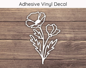 Poppy August Flower Decal, Birth Month Vinyl Decals, Floral Bumper Sticker, Birthday Gift Stickers