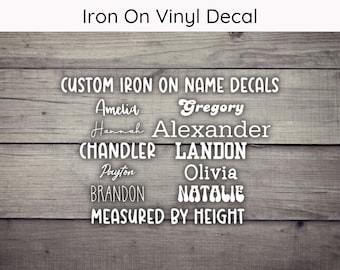 Custom Iron On Name Decal Measure by Height, Custom Text Decal, Custom Iron On Decal, Custom Word Iron On Decal, Cute Name Decal, Font Decal