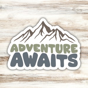 Adventure Awaits Sticker, Mountain Stickers, Adventurous Sticker, Go Explore Sticker, Outdoors Sticker, Wanderlust Sticker, Travel Sticker