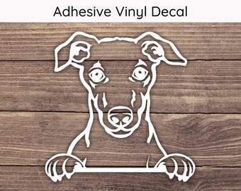 Whippet Peeking Decal, Dog Vinyl Decals, Puppy Bumper Sticker, Playful Peek Stickers