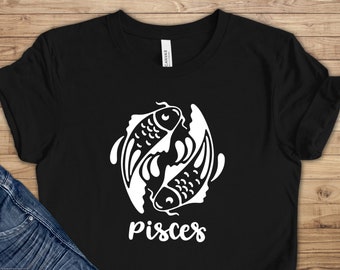 Pisces Zodiac T-Shirt Design 1, Pisces Shirt, Zodiac Sign Graphic Tee, February March Birthday Gifts, Water Sign Short Sleeve