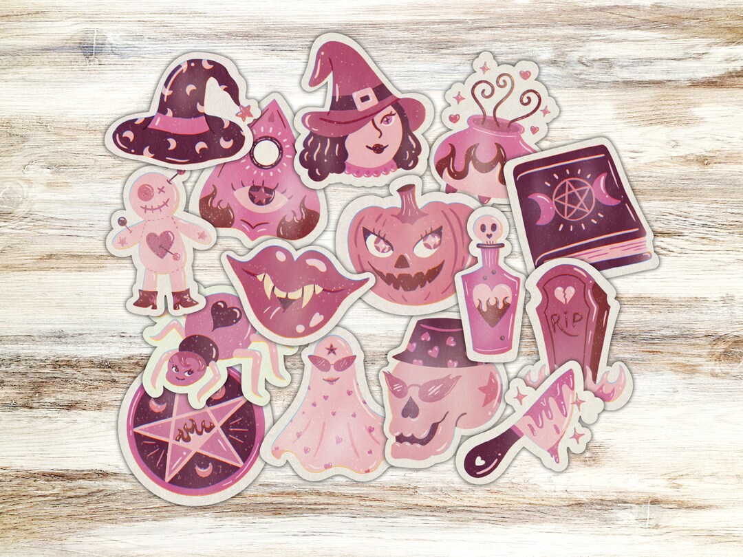Pink Halloween Sticker Pack Spooky Season Stickers Cute Etsy