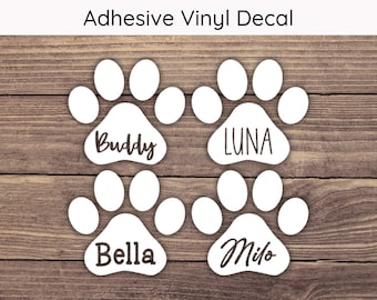 Custom Pet Name Paw Print Decal, Paw Decal, Paw Sticker, Dog Decal, Dog Sticker, Dog Name Decal, Dog Name Sticker, Pet Decal, Pet Sticker