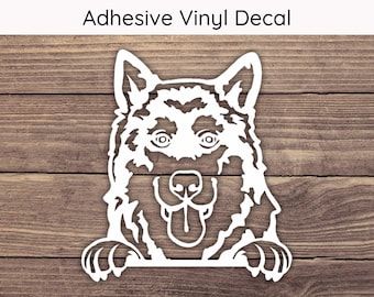 Alaskan Malamute Peeking Decal, Dog Vinyl Decals, Sled Dogs Bumper Sticker, Cute Puppy Decal, Playful Peek Stickers, Alaskan Malamute Decal