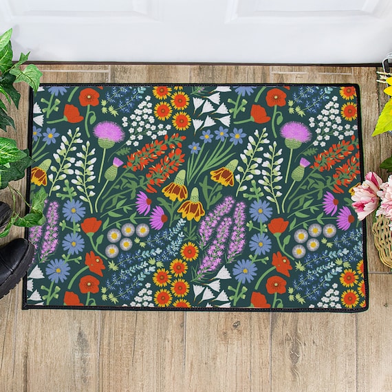 Floral Rug | Welcome Mat | Wildflower Pattern | Indoor/Outdoor | Nonslip | Standard and Oversized