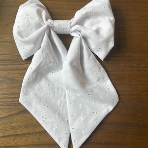 White Eyelet Bow – Decorative Fabric Bow for Wreaths, Front Door, Gifts, Nursery Decor, and Crafts | Handmade Accent