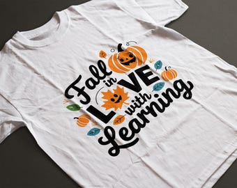 Insegnante retrò autunno Png, innamorati dell'apprendimento, design maglietta insegnante autunno, insegnante groovy Png, regalo per insegnante, insegnante zucca Png
