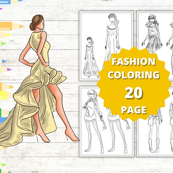 Instant Download, Fashion Illustration Coloring Book for digital or print use Adult/Kids Coloring Book & Book for Girls