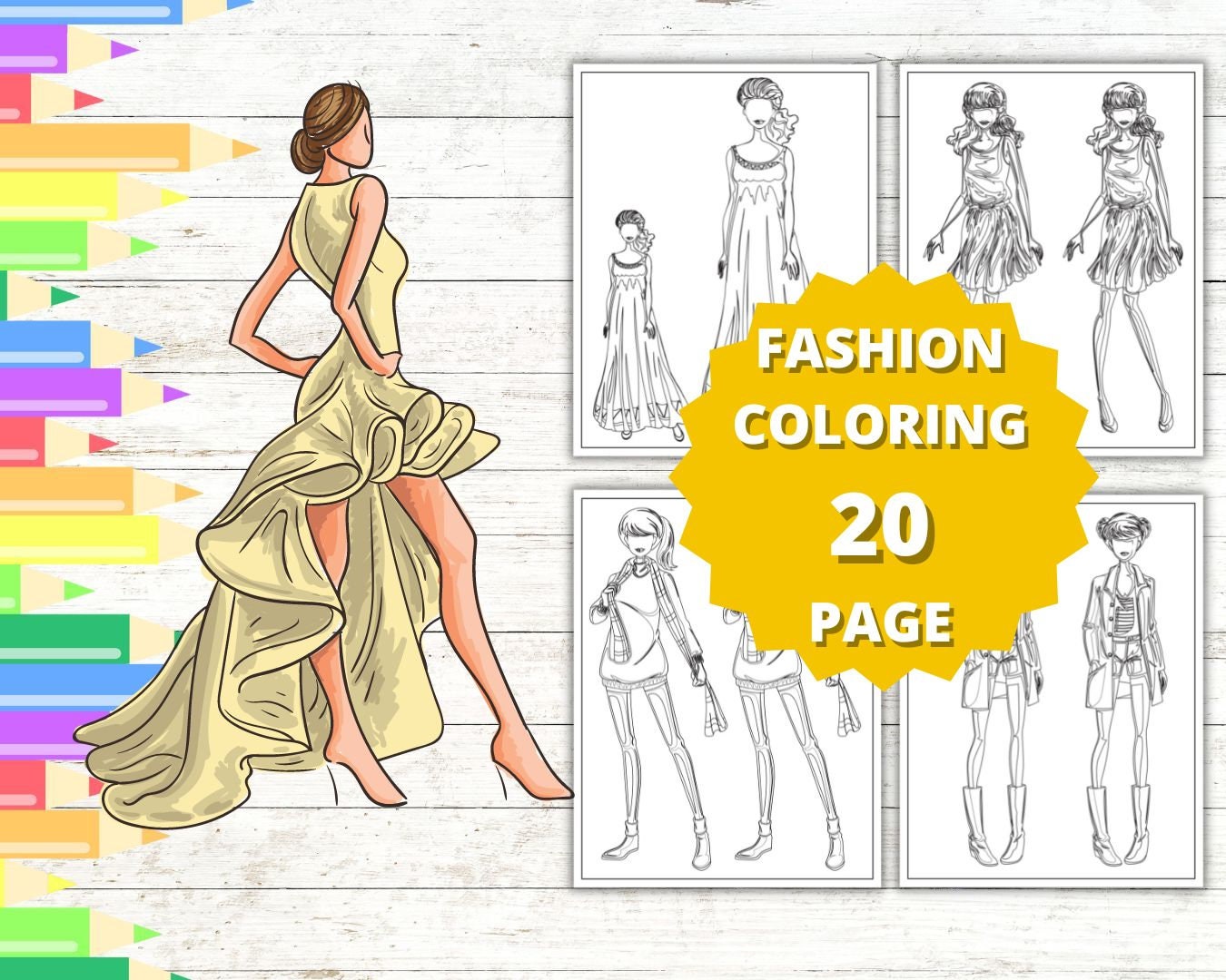 Instant Download, Fashion Illustration Coloring Book for Digital or Print Use Adult/kids ...