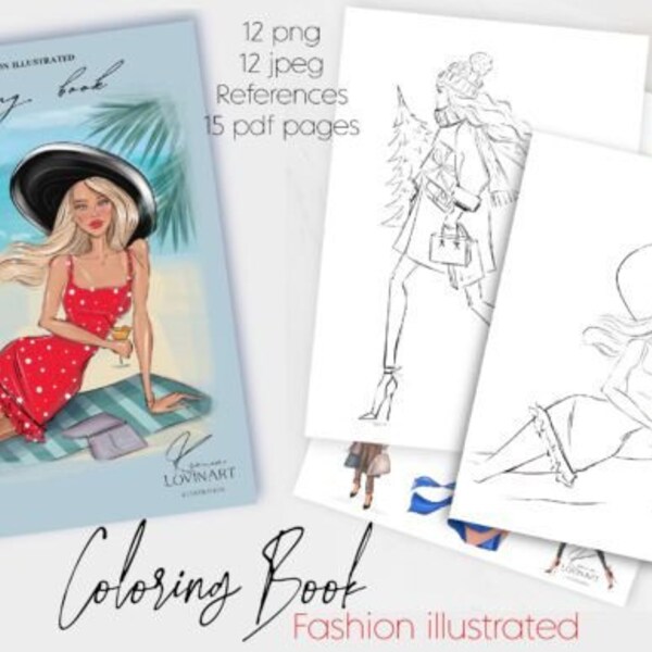 Digital Fashion Illustration Travel Wanderlust Coloring Book for digital or print use (Adult/Kids Coloring Book)  JPEG,